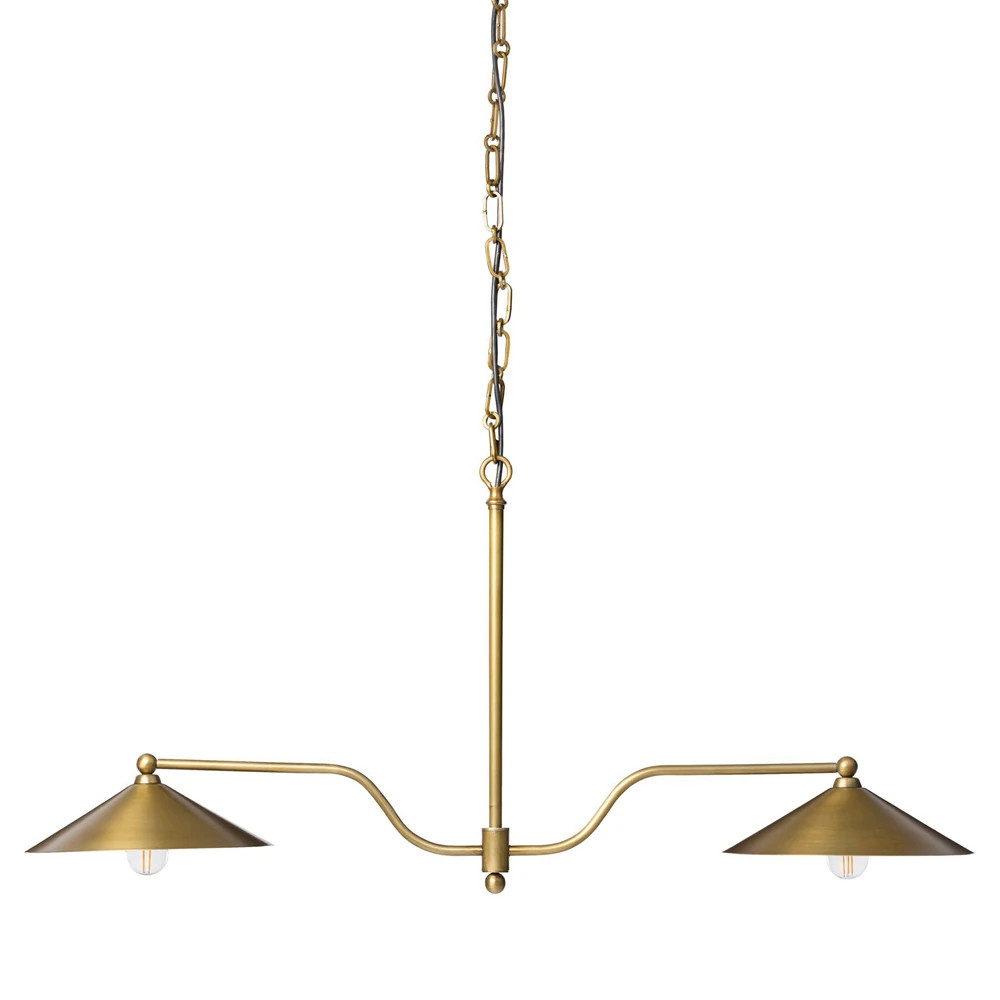 Brecken Aged Antique Brass Iron Linear Chandelier | Kathy Kuo Home