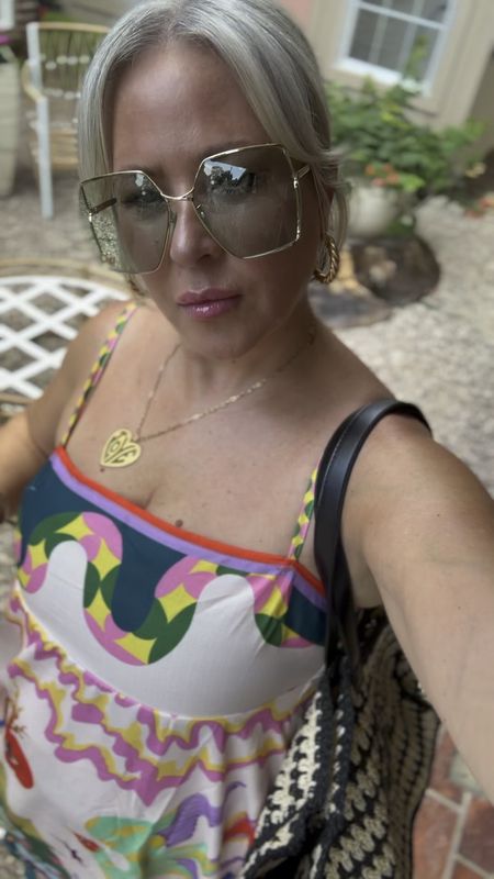 The perfect summer Amazon dress size large 
Gucci sunglasses, linking options 
Hart charm necklace 
Beach tote bag 

#LTKFindsUnder100 #LTKSummerSales #LTKFindsUnder50