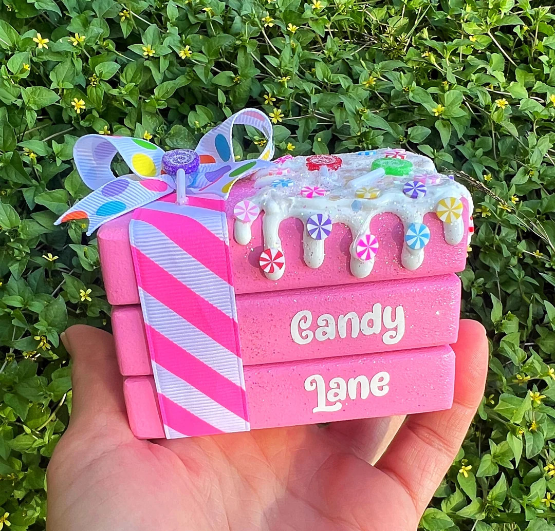 Pink Candy Lane Christmas Wood Mini Bookstack Tier Tray Decor - Etsy | Etsy (US)