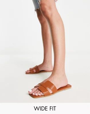 Truffle Collection Wide Fit slip on mule sliders in tan | ASOS (Global)
