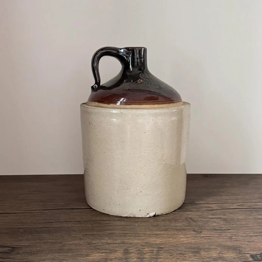 Crock Stoneware Salt Glazed Vintage Brown and White Jug Hand Thrown Whiskey Jug Rustic Decor Anti... | Etsy (US)