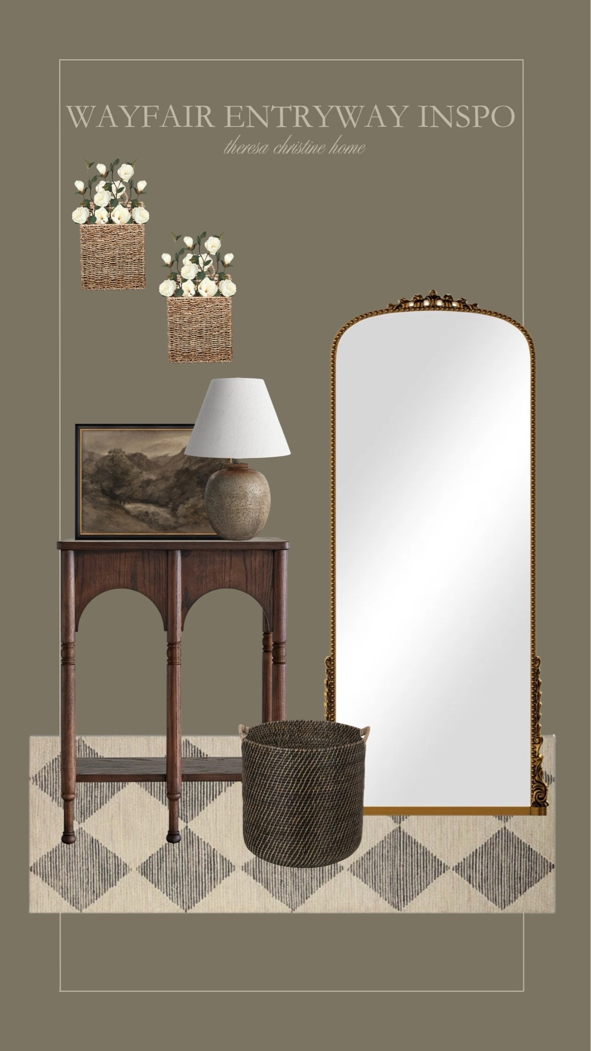 Wayfair entryway inspiration 🤍 The prettiest vintage, traditional entryway and mushroom space. Love how this console table and sideboard is styled. 😍