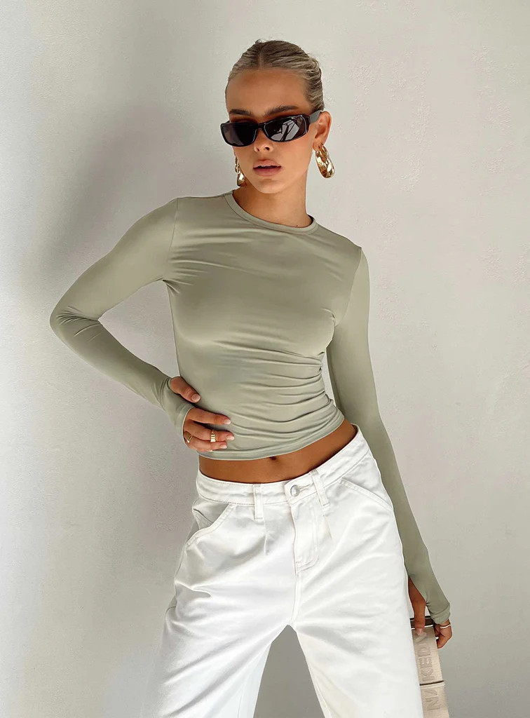 Farro Long Sleeve Top Sage | Princess Polly US