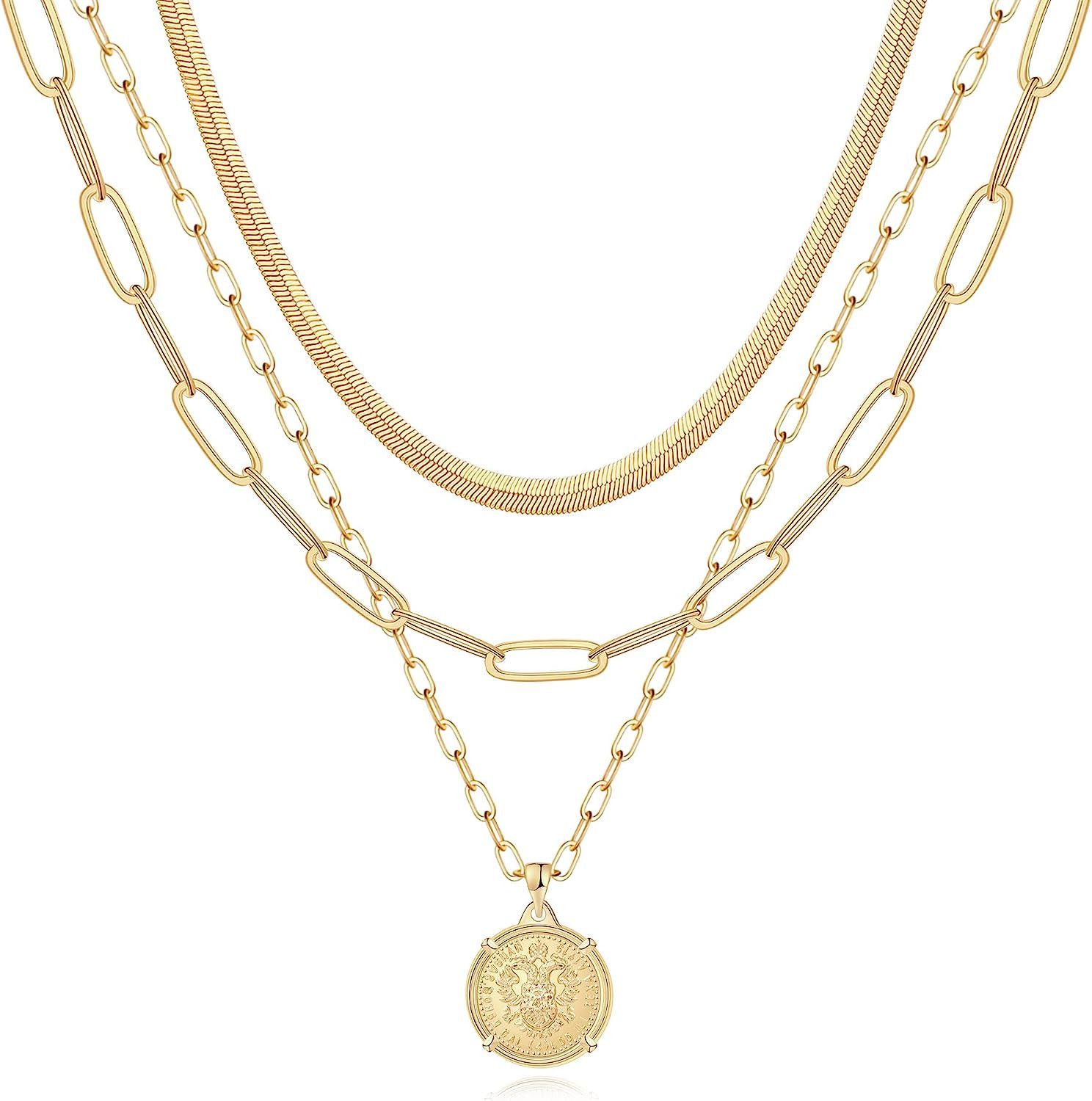 Hidepoo Gold Layered Necklaces for Women, 14K Gold Plated Dainty Coin Pendant Choker Necklace Her... | Amazon (US)