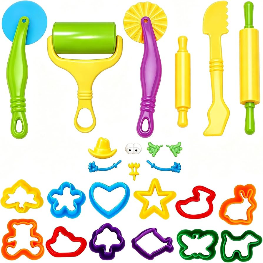 Dough Tools Set for Kids Ages 2-4, 25pc Play Accessories with Molds Cutters | Amazon (US)