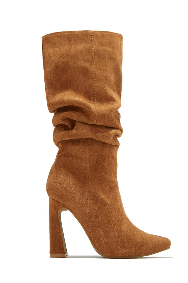 Miss Lola | Stella Tan Knee High Heel Boots | MISS LOLA