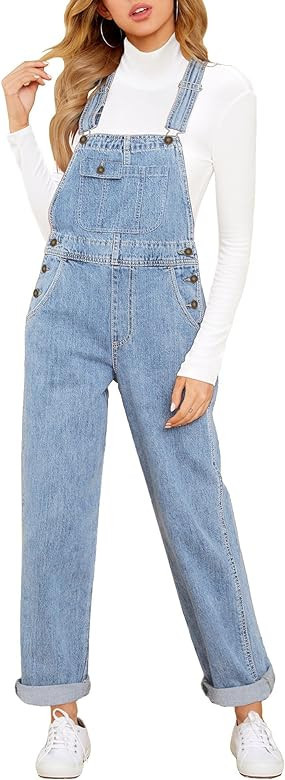 Vetinee Womens Overalls Denim Stretch Straight Leg Jeans Overall Regular Fit Bib Jean Jumpsuits C... | Amazon (US)