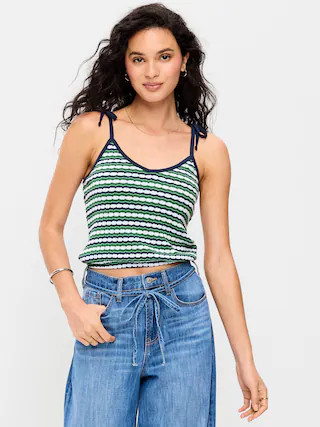 Sleeveless Pointelle Tie-Strap Tank Top | Old Navy (US)