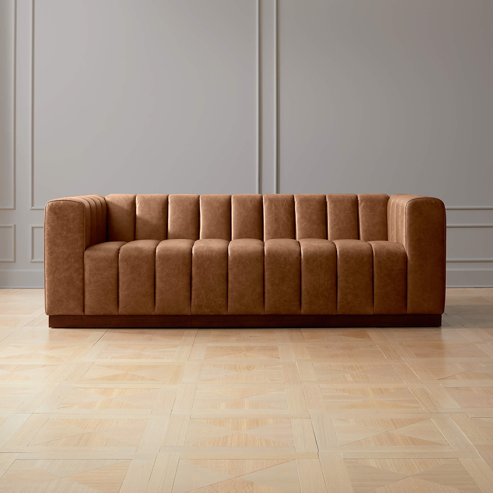Forte 81" Channeled Saddle Leather Sofa + Reviews | CB2 | CB2