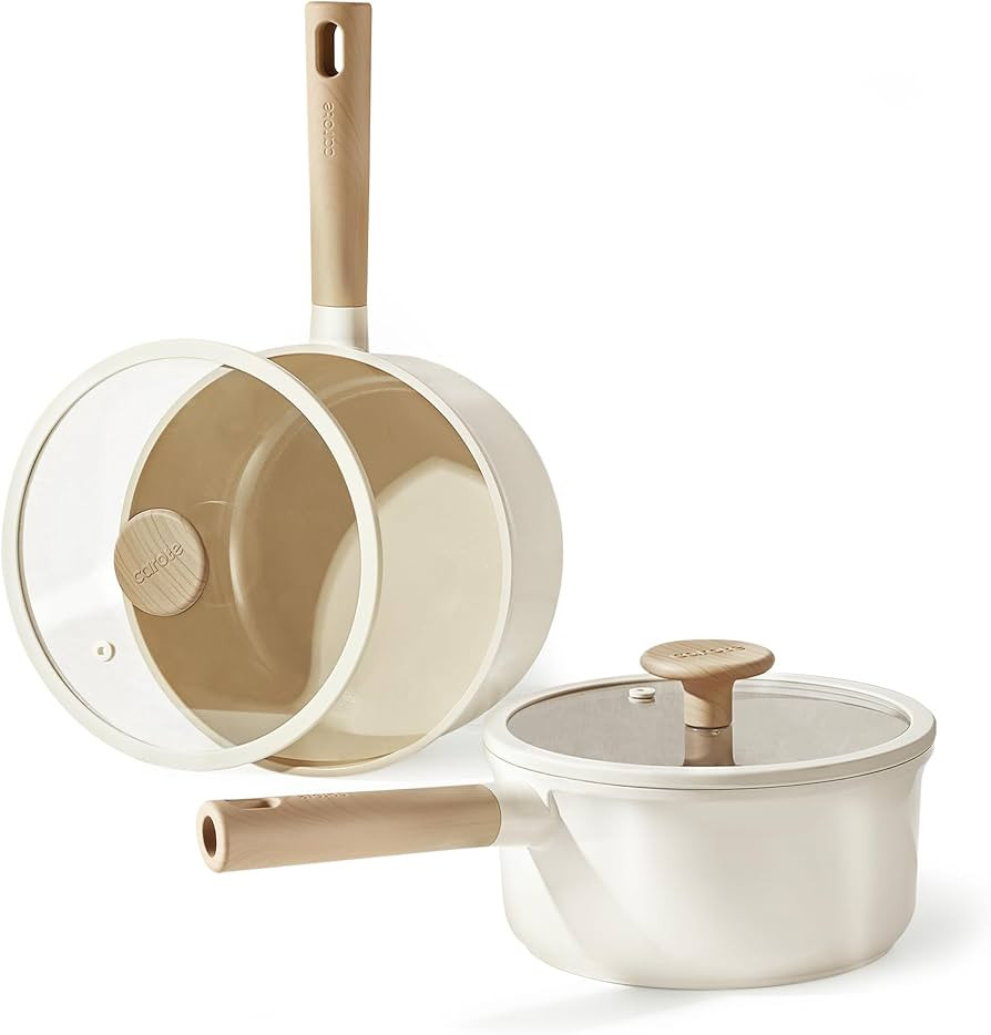 CAROTE 2QT+4QT Ceramic Saucepan Set with Lid, Nonstick Sauce Pans, Dishwasher Safe, Large Kitchen... | Amazon (US)