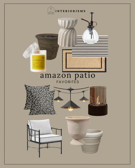 Amazon patio Favorites, large planter, the cutest outdoor accent chairs, outdoor table top fire, floral pillows that are only $15 for a set of two, citronella candle, doormat, plants, spritzer, modern side table, outdoor lights

#LTKStyleTip #LTKSaleAlert #LTKHome