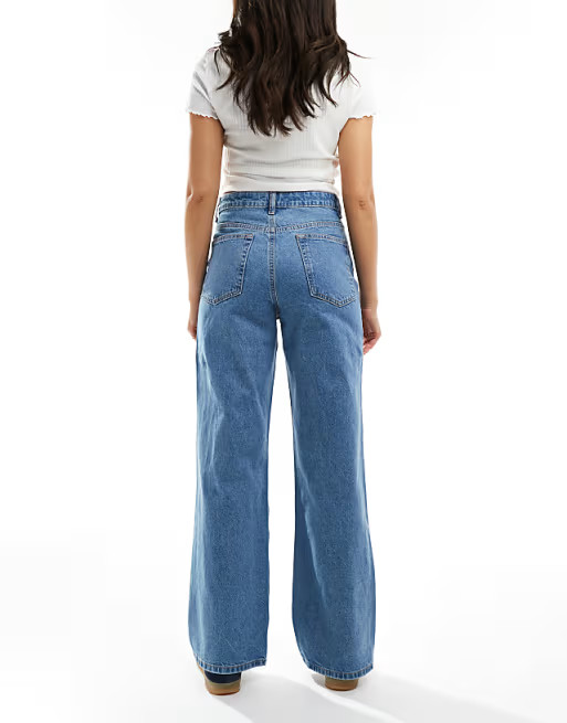 ASOS DESIGN high waist wide leg dad jeans in light mid blue | ASOS | ASOS (Global)