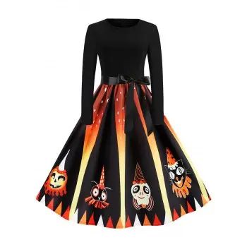 Halloween Pumpkin Devil Print Midi Dress | Dresslily US