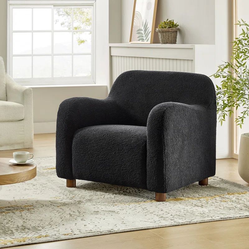 Wade Logan® Berken 35'' Wide Lamb Wool Upholstered Teddy Armchair with Solid Wood Legs & Reviews... | Wayfair North America