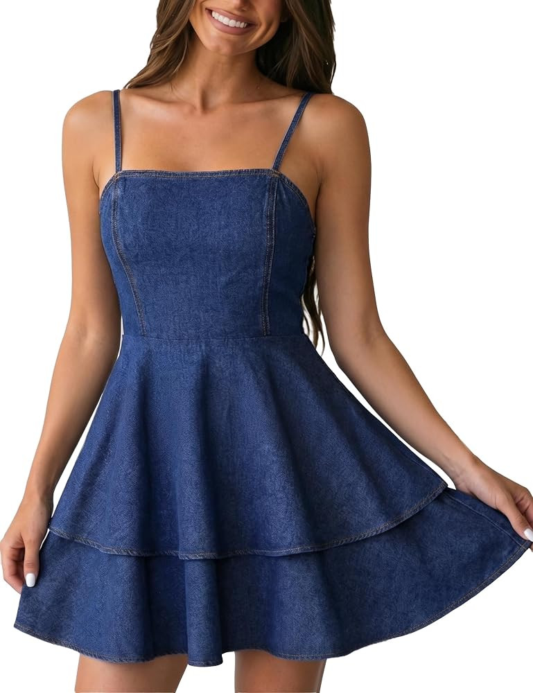 FOMELY Women's Summer Denim Dress Sexy Spaghetti Strap Mini Jean Dress | Amazon (US)