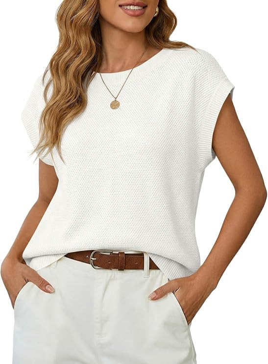 Saodimallsu Womens Short Sleeve Sweater Tops Summer Crewneck Lightweight Knit Casual Loose Sleeve... | Amazon (US)