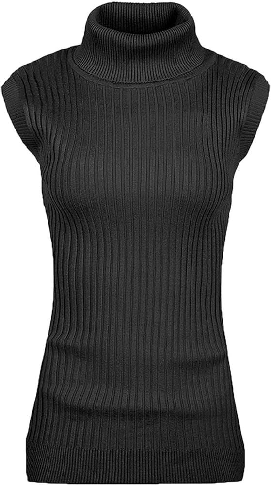 v28 Women Sleeveless High Neck Turtleneck Stretchable Knit Sweater Top | Amazon (US)