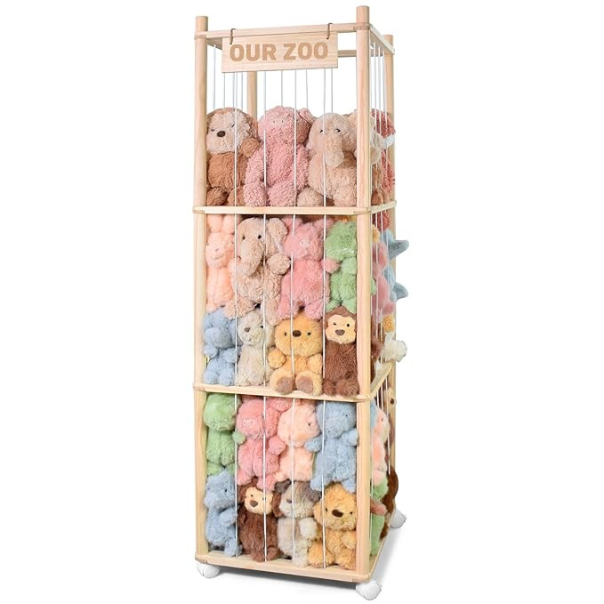 Stuffed Animal Storage, Wood Stuffed Animal Zoo Storage with Brake Wheels, Space Save Toy Organiz... | Amazon (US)