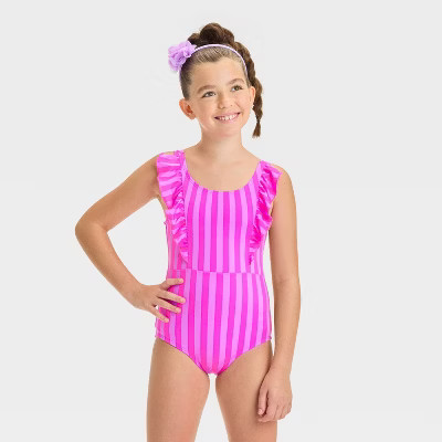 Girls' Striped One Piece Swimsuit - Cat & Jack™ Pink | Target