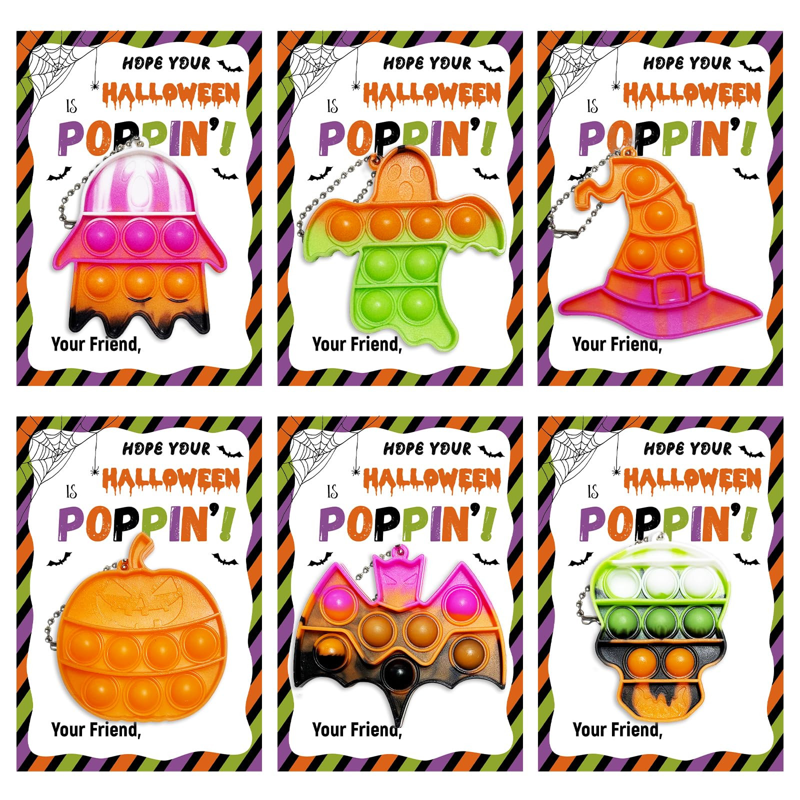 Halloween Party Favors - 24 Pack Halloween Pop Fidget Toys Card Bulk - Funny Pop Its Goodie Bag S... | Amazon (US)