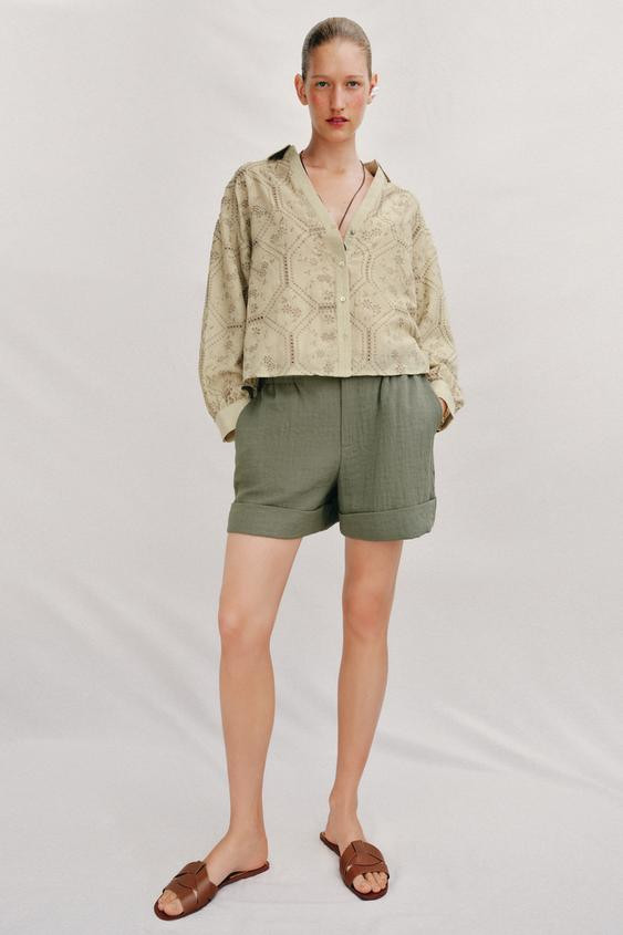 Zara - Cuffed Hem Shorts - Mid Khaki - Xs - Woman | Zara US