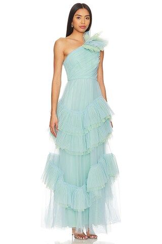 BCBGMAXAZRIA One Shoulder Tulle Gown in Blue Combo from Revolve.com | Revolve Clothing (Global)
