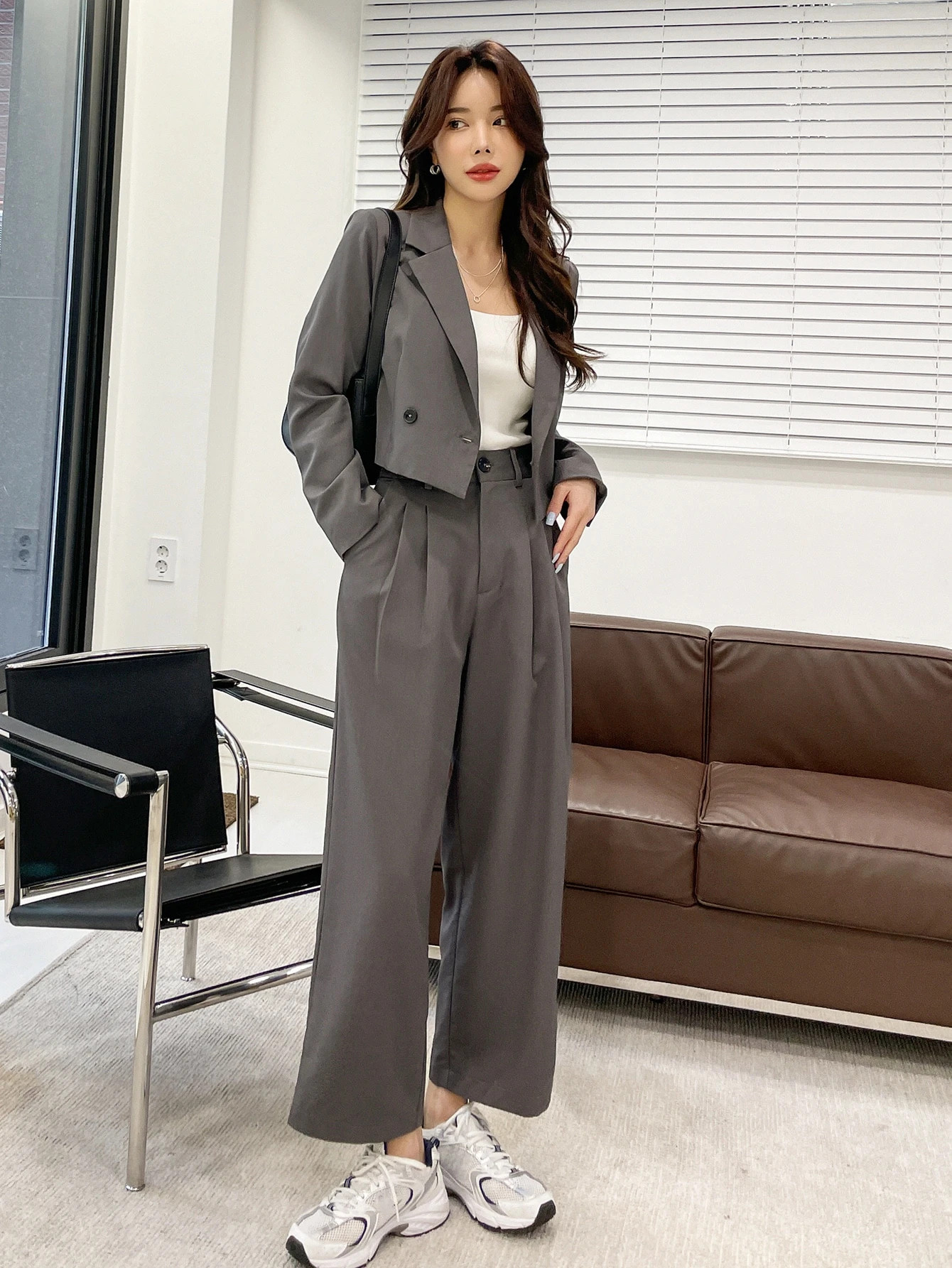 DAZY Double Button Blazer & Slant Pockets Tailored Pants
   SKU: sw2110118092282286      
       ... | SHEIN