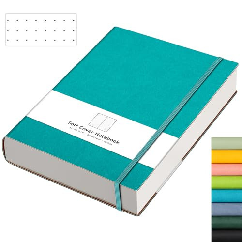 AHGXG Bullet Dotted Journal - Large A4 Notebook Dotted, 8.5''×11'', 320 Pages Dot Grid Notebook, 100gsm Thick Paper, Leather Softcover, with Journal Stencils, Inner Pocket - Cyan | Amazon (US)