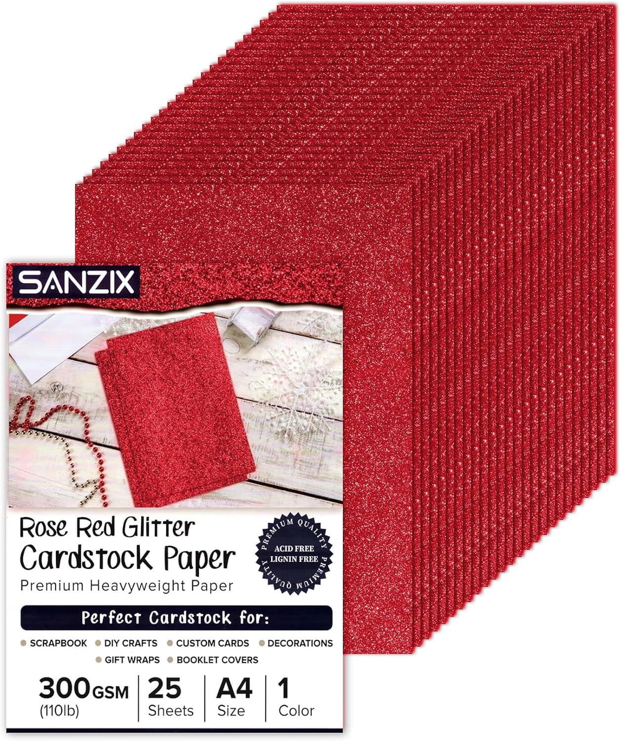 SANZIX 25 Sheets Red Glitter Cardstock Paper- 8.2"x11.7", 110lb 300 GSM, A4 Heavyweight Sparkle G... | Amazon (US)