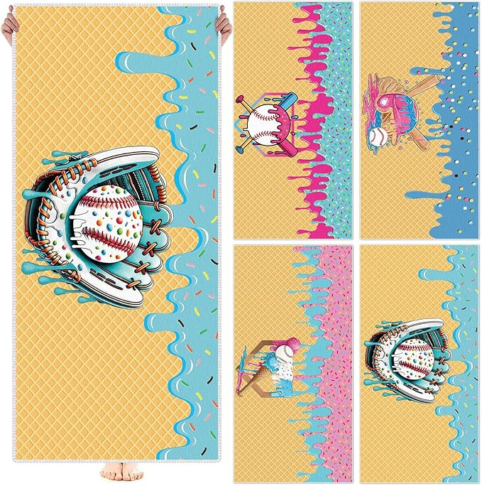 Peryiter 4 Pcs Ice Cream Drip Baseball Beach Towels Extra Large 27.6 * 59 Inches Baseball Team Gi... | Amazon (US)