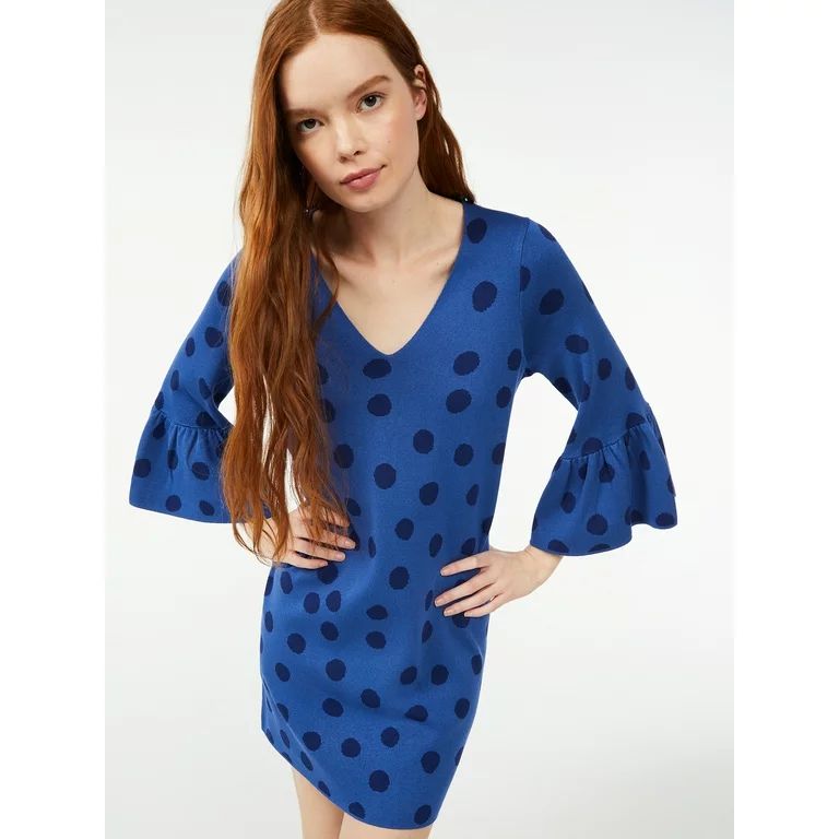 Free Assembly Women's Ruffle Sleeve Mini Sweater Dress - Walmart.com | Walmart (US)