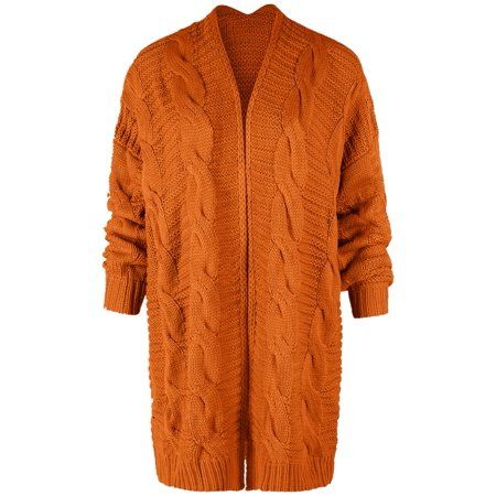 BodiLover Women s Chunky Cable Knit Open Front Oversize Sweater Cardigan Rust L/XL | Walmart (US)