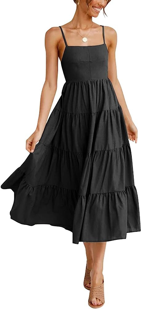 Boho Smocked Dress Tiered Cowl Neck Backless Flowy Cami Babydoll Dresses with Adjustable Strap Dr... | Amazon (US)