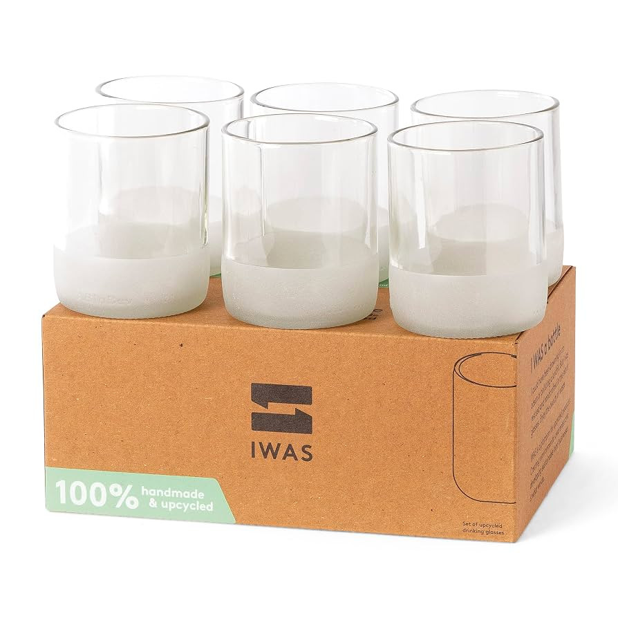 IWAS Upcycled Clear Drinking Glasses | 250 ML | 8.45 OZ | Set of 6 | Sustainable Water Glasses | ... | Amazon (US)