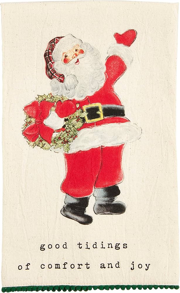 Mud Pie Christmas Hand Towel, Wreath Santa, 16 1/2" x 26" | Amazon (US)