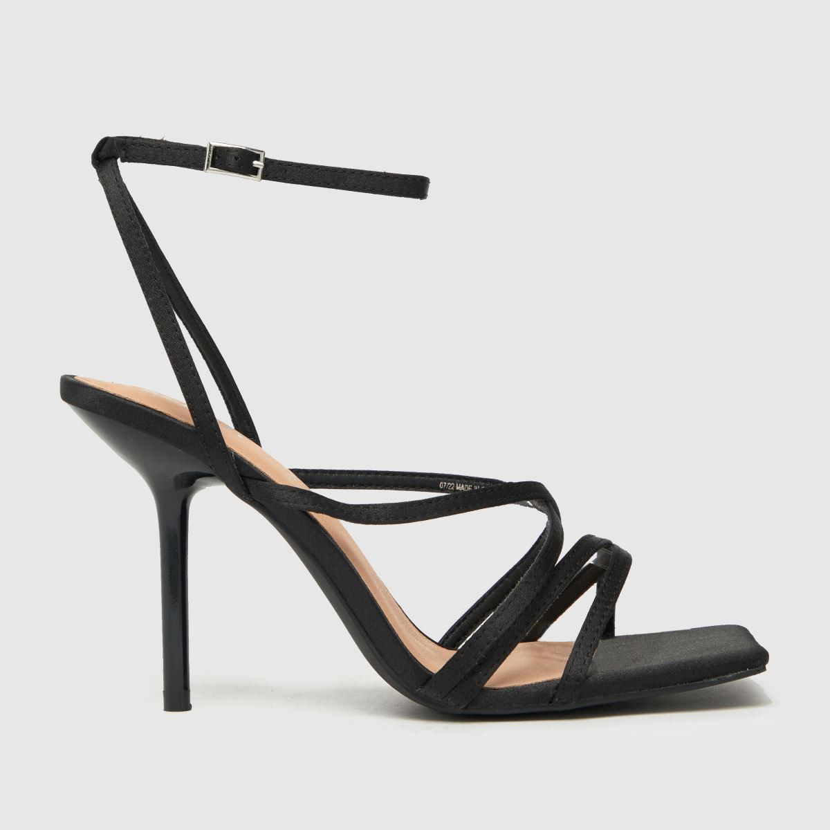 schuh sadie strappy satin sandal high heels in black | Schuh