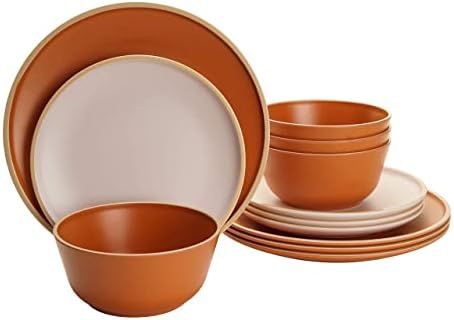 Gufaith 12 Pcs Melamine Dinnerware Sets,Plates and Bowls Sets for 4 Unbreakable Dinnerware Suitab... | Amazon (US)