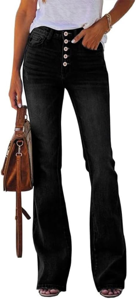 Cicy Bell Women's Stretch Flare Jeans High Waisted Bootcut Bell Bottom Button Fly Denim Pants | Amazon (US)