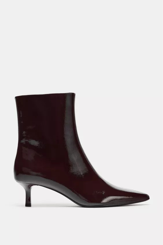PATENT EFFECT KITTEN HEEL ANKLE BOOTS | Zara Canada