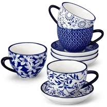 MALACASA 8 oz Coffee Mugs Set with Saucers , Ceramic Cappuccino Cups Set of 4, Latte Mugs with Be... | Walmart (US)