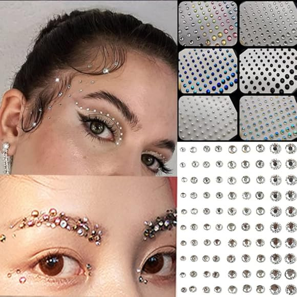 Nail Rhinestone Stickers 6 Sheets Self Adhesive Eye Body Face Nail Rhinestones Rainbow Face for W... | Amazon (US)