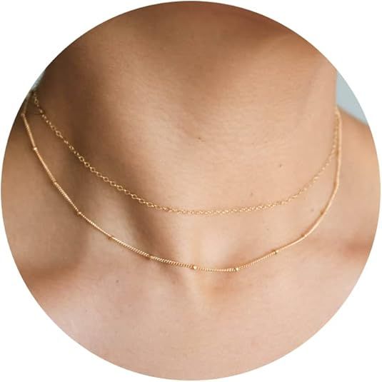 CHESKY Dainty Gold Necklace for Women, Trendy 14k Gold Plated/Sterling Silver Satellite Choker Ne... | Amazon (US)