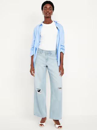 Mid-Rise Ripped Baggy Wide-Leg Jeans | Old Navy (US)