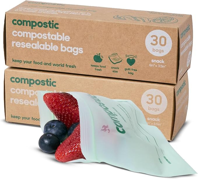 Amazon.com: Compostic Compostable Snack Bags, Snack Size (60 Count) Starter Pack — Resealable Z... | Amazon (US)