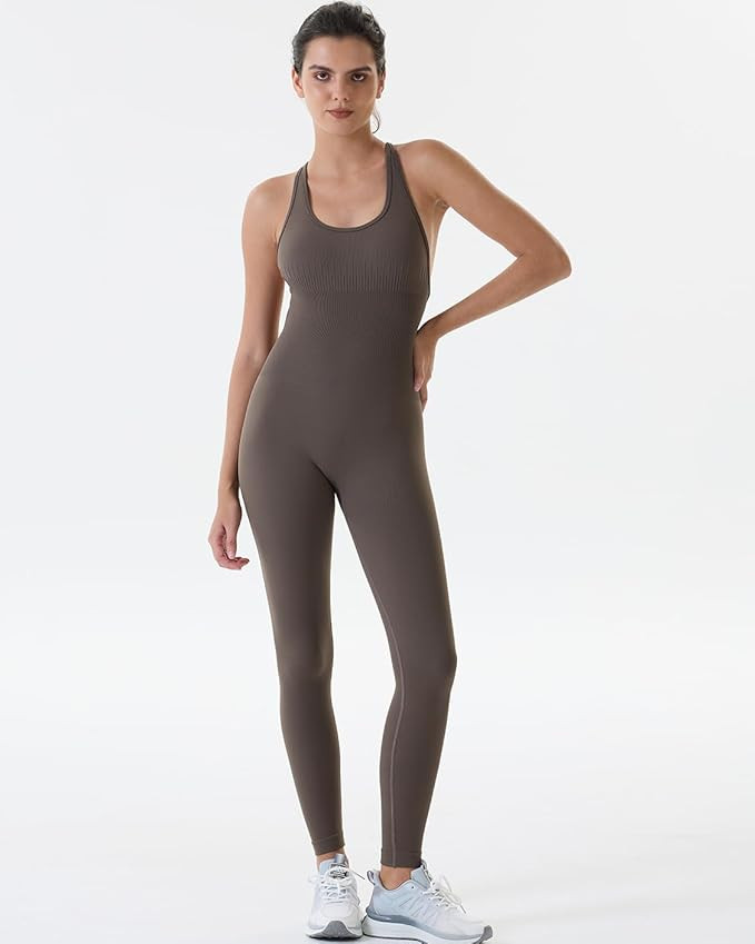 AUROLA Women Jumpsuits for Workout Yoga Gym, Seamless Strappy One Piece Padded Bra Bodysuits | Amazon (US)