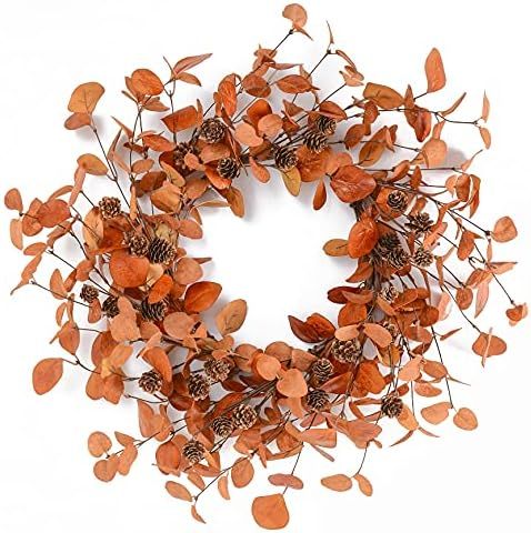 Amazon.com: Artificial Fall Wreath Autumn Wreath with Eucalyptus Leaves,Pinecones for Front Door ... | Amazon (US)