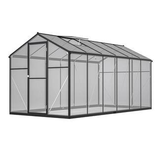 6 ft. x 12 ft. Outdoor Aluminum Large Walk-in Polycarbonate Greenhouse, w/ Double Door, Ventilation Windows, Rain Gutter | The Home Depot