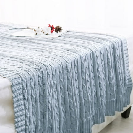 PiccoCasa Super Soft Warm Solid Cotton Cable Knit Blanket Light Blue 50 x60 | Walmart (US)