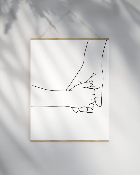 Holding Hands Line Art Printable, Minimalist Nursery Prints Wall Art, Mom Child Hands Print Downl... | Etsy (US)