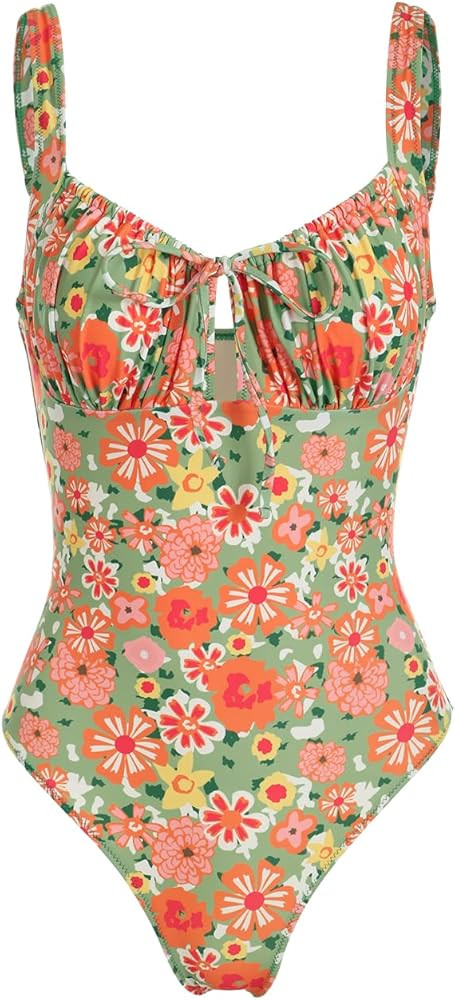 Women’s Tie Floral Sexy One-Piece Tankini Bathing Suits Slimming Swimsuit | Amazon (US)